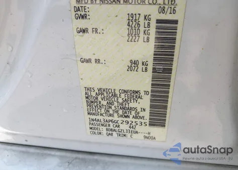 2016 Nissan Altima 2.5 S z USA, uszkodzony, nr VIN 1N4AL3AP6GC292535